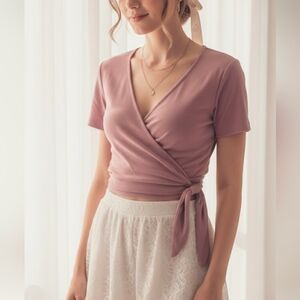 Hayden Dusty Pink Wrap Crop Top